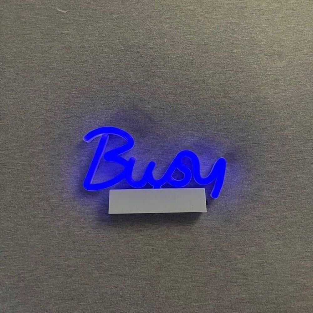 Room 2 Room "BUSY" 8.5 Inch Cursive Script Blue LED Neon Sign with Stand - Picture 4 of 7